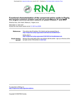 The Largest Common Protein Subunit of Yeast Rnases P and MRP