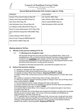 Minutes of the Previous Meeting (31.07.10) 1.1 7.1 Wording to Be Changed to Read: - an Has Been Through the Accounts and DGC Has Published Them