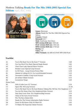 Modern Talking Ready for the Mix 1984-2003 Special Fan Edition Mp3, Flac, Wma