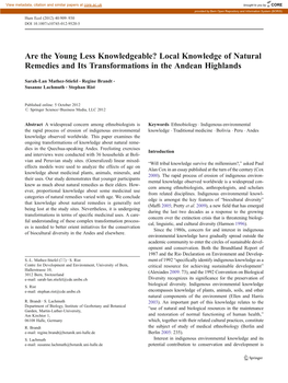 Local Knowledge of Natural Remedies and Its Transformations in the Andean Highlands