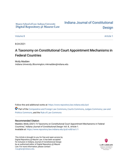 A Taxonomy on Constitutional Court Appointment Mechanisms in Federal Countries