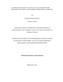 A Comparative Study of Air Travel and Tourism in Port Harcourt and Murtala Muhammed International Airports