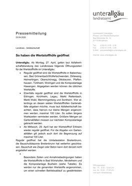 Pressemitteilung Landratsamt Unterallgäu Presse- Und Öffentlichkeitsarbeit 23.04.2020 Bad Wörishofer Str