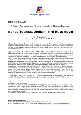 Mondo Topless. Dodici Film Di Russ Meyer