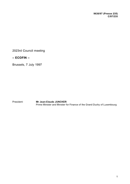 2023Rd Council Meeting – ECOFIN