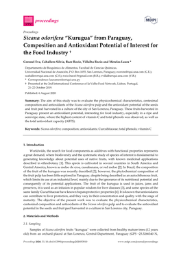 Sicana Odorifera “Kurugua” from Paraguay, Composition and Antioxidant Potential of Interest for the Food Industry †