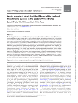 Ixodes Scapularis (Acari: Ixodidae) Nymphal Survival and Host-Finding