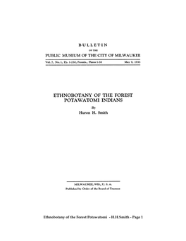 Ethnobotany of the Forest Potawatomi - H.H.Smith - Page 1 in MEMORIAM