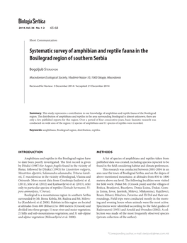 Systematic Survey of Amphibian and Reptile Fauna in the Bosilegrad Region of Southern Serbia