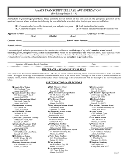 AAAIS TRANSCRIPT RELEASE AUTHORIZATION (For Rising Grades 1 – 4)