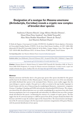 Designation of a Neotype for Mazama Americana (Artiodactyla, Cervidae) Reveals a Cryptic New Complex of Brocket Deer Species