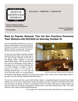 Tour the San Francisco Peninsula Train Stations with NCCSAH on Saturday October 22