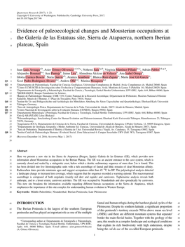 Evidence of Paleoecological Changes and Mousterian Occupations at the Galería De Las Estatuas Site, Sierra De Atapuerca, Northe