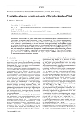 Pyrrolizidine Alkaloids in Medicinal Plants of Mongolia, Nepal and Tibet