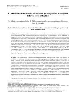 External Activity of Colonies of Melipona Quinquefasciata Managed in Different Types of Beehive1