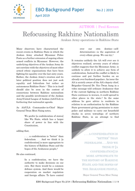 Refocussing Rakhine Nationalism Arakan Army Operations in Rakhine State