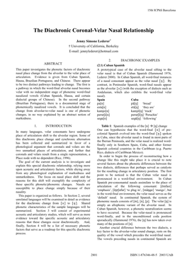 The Diachronic Coronal-Velar Nasal Relationship