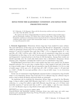 Zabavsky B. V., Romaniv O. M. Rings with the Kazimirsky Condition And