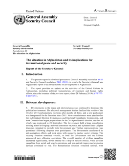 Report of the Secretary-General: the Situation in Afghanistan