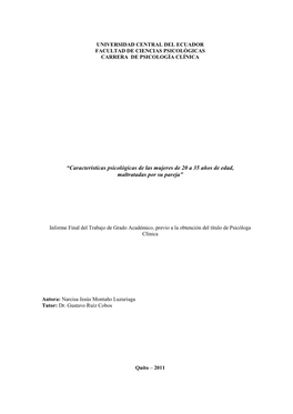 “Características Psicológicas De Las Mujeres De 20 a 35 Años De Edad, Maltratadas Por Su Pareja”