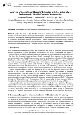 Analysis of International Students' Education at Hebei University of Technology in “Double First-Rate” Construction