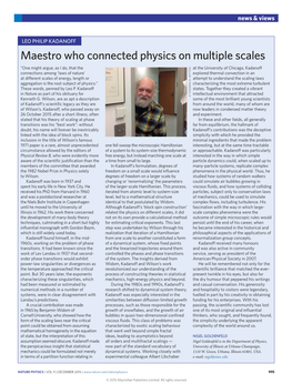 Leo Philip Kadanoff: Maestro Who Connected Physics on Multiple Scales