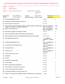 Evaluate, Naturalizing, Tropical Palm, Edible Fruit, Bird-Dispersed, Thicket