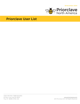 Priorclave Customer List UK and Worldwide