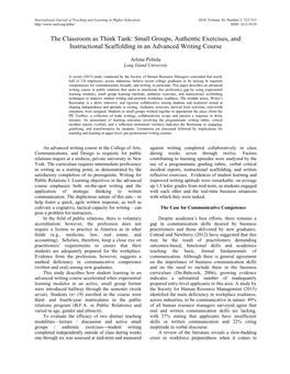 The Classroom As Think Tank: Small Groups, Authentic Exercises, and Instructional Scaffolding in an Advanced Writing Course