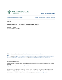 Culture and Cultural Evolution