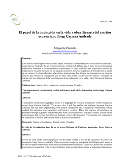 El Papel De La Traducción En La Vida Y Obra Literaria Del Escritor Ecuatoriano Jorge Carrera Andrade