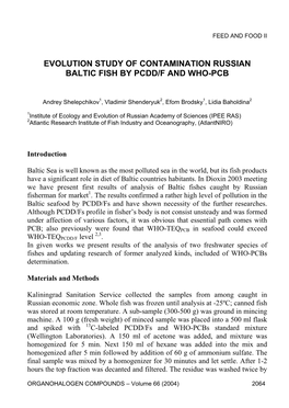 Evolution Study of Contamination Russian Baltic Fish by Pcdd/F and Who-Pcb