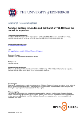 Architect Builders in London and Edinburgh C1750-1800 and the Market for Expertise