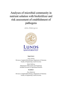 Analyses of Microbial Community in Nutrient Solution with Biofertilizer and Risk Assessment of Establishment of Pathogens