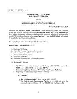 Union Budget 2021-22 Press Information Bureau