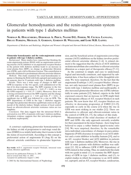 Glomerular Hemodynamics and the Renin-Angiotensin System in Patients with Type 1 Diabetes Mellitus