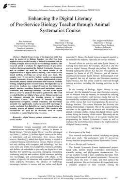 Enhancing the Digital Literacy of Pre-Service Biology Teacher Through Animal Systematics Course