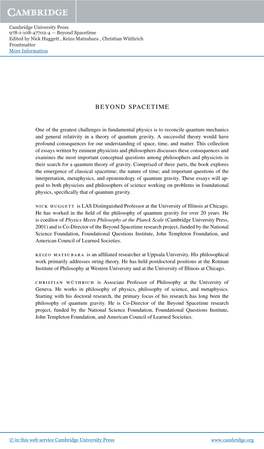 Beyond Spacetime Edited by Nick Huggett , Keizo Matsubara , Christian Wüthrich Frontmatter More Information