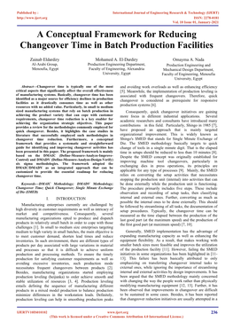 A Conceptual Framework for Reducing Changeover Time in Batch Production Facilities