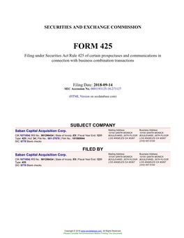 Saban Capital Acquisition Corp. Form 425 Filed 2018-09-14