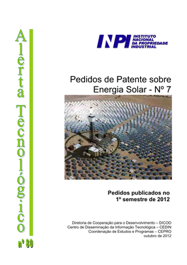 Pedidos De Patente Sobre Energia Solar Publicados No 1º Semestre De 2012