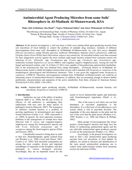 Antimicrobial Agent Producing Microbes from Some Soils' Rhizosphere in Al-Madinah Al-Munawwarah, KSA