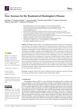 New Avenues for the Treatment of Huntington's Disease