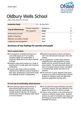 Oldbury Wells School Oldbury Wells, Bridgnorth, WV16 5JD