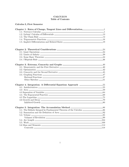 CALCULUS Table of Contents Calculus I, First Semester Chapter 1