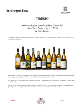 10 Great Bottles of Italian Wine Under $25 New York Times, May 21, 2020 by Eric Asimov