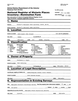 National Register of Historic Places Inventory Nomination Form 1. Name 2. Location 3. Classification 4. Owner of Property 5