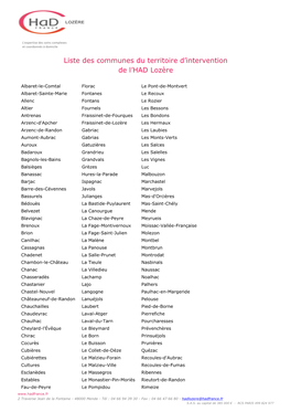 Liste Des Communes Du Territoire D'intervention De L'had Lozère