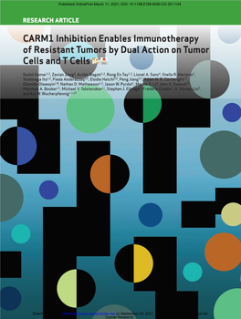 CARM1 Inhibition Enables Immunotherapy of Resistant Tumors by Dual Action on Tumor Cells and T Cells