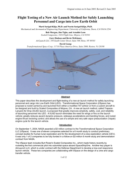 Flight Testing of a New Air Launch Method for Safely Launching Personnel and Cargo Into Low Earth Orbit
